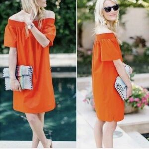 J.Crew Orange Cotton Poplin Off the Shoulder Adjustable Neckline Dress F2302